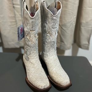 Silver and white boots
